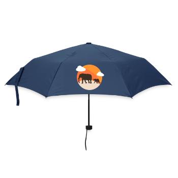 Elefant Silhouette bei Sonnenuntergang Orange - Regenschirm (klein) - Navy - Vorne