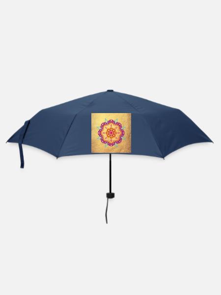 Poster Mandala Ornament Gold Blüte Yoga Indien om - Regenschirm (klein) - Navy