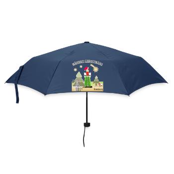 Weihnachten Hamburg, Leuchtturm Bunthaus, Wolf - Regenschirm (klein) - Navy - Vorne