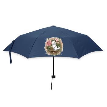 Floraler Katzenkuchen in Rosen - Regenschirm (klein) - Navy - Vorne