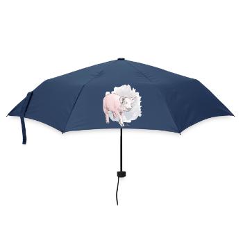Niedliches Schwein vor buntem Klecks - Regenschirm (klein) - Navy - Vorne