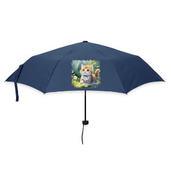 Cute baby cat happily playing in the garden - Umbrella (small) - navy - Front