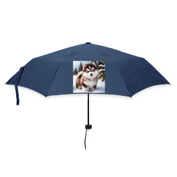 Siberian Husky Welpe im Schnee - Regenschirm (klein) - Navy - Vorne