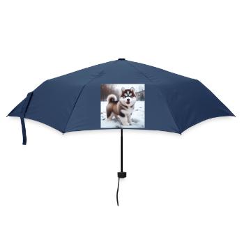 Siberian Husky Welpe im Schnee - Regenschirm (klein) - Navy - Vorne