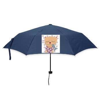 Katze Blumen Poster Frühling Kinderzimmer Fisch - Regenschirm (klein) - Navy - Vorne