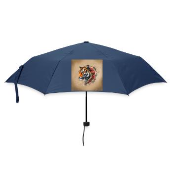 Tigre and Roses Artistic Portrait - Umbrella (small) - navy - Front