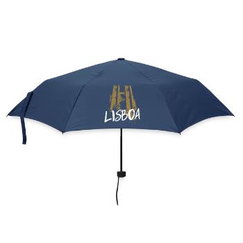 Tram and cathedral in Lisbon ochre illustration - Umbrella (small) - navy - Front