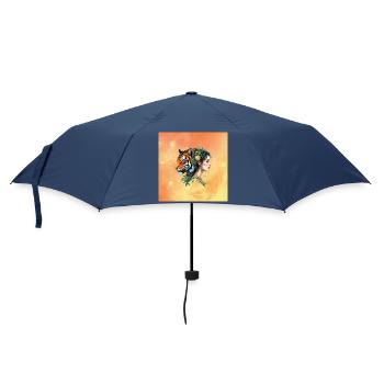 Floral Tiger Lady with Watch - Umbrella (small) - navy - Front