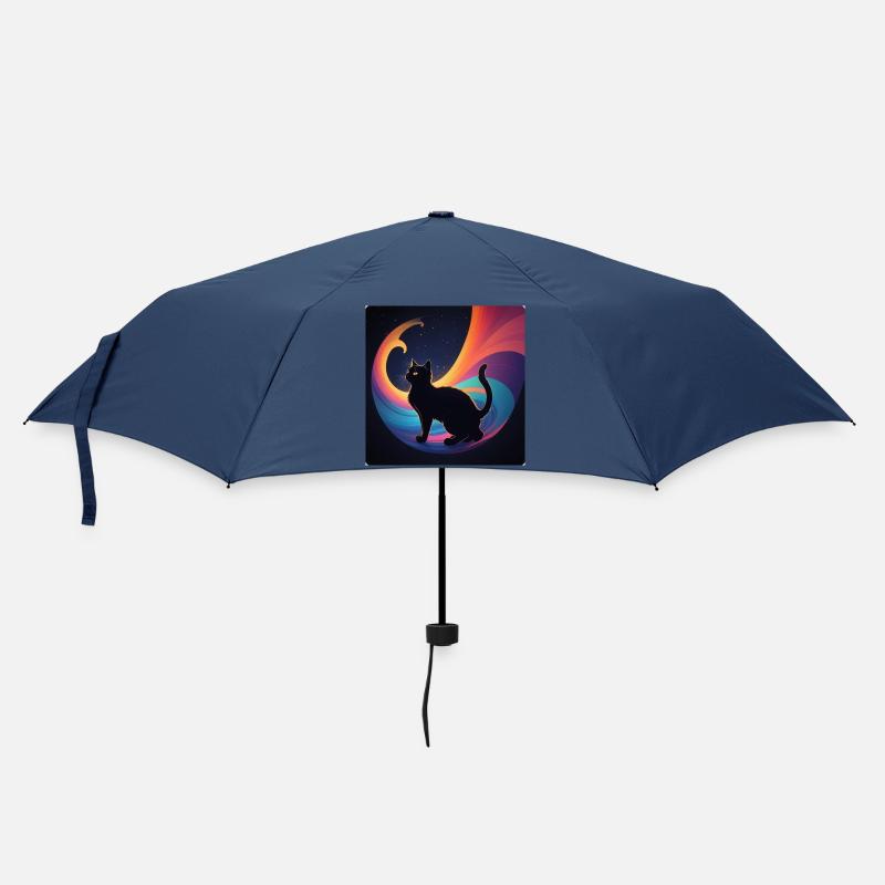 Schwarze Katze vor Regenbogenfarben - Regenschirm (klein) - Navy