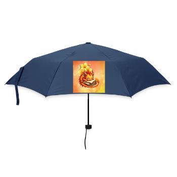 Verschlafener Drache auf geblümtem Buch - Regenschirm (klein) - Navy - Vorne