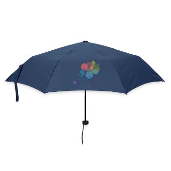 Colorful Cat with Floating Balloons Illustration - Umbrella (small) - navy - Front