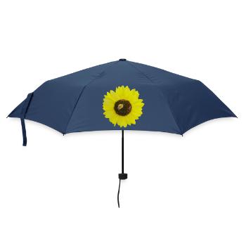 Sonnenblume mit Biene, Fotografie, Frühling Sommer - Regenschirm (klein) - Navy - Vorne