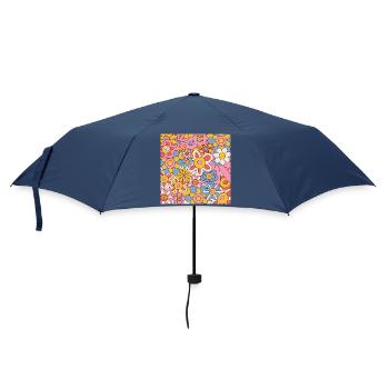 Retro Flower Power Pattern – 70s Hippie Floral - Umbrella (small) - navy - Front