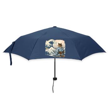 Samurai Cat Wave japanischer Ukiyo-e-Stil - Regenschirm (klein) - Navy - Vorne
