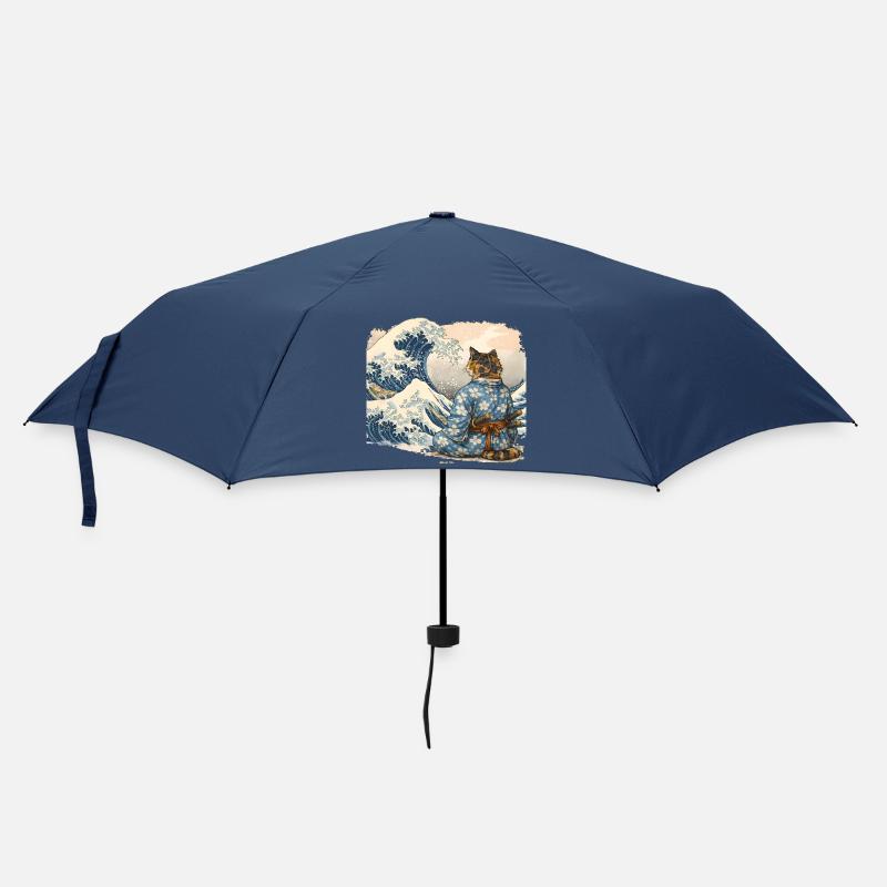 Samurai Cat Wave Japanese Ukiyo-e Style - Umbrella (small) - navy