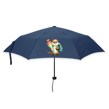 Petite loutre avec cône d’école et sacoche - Parapluie standard - marine - Devant