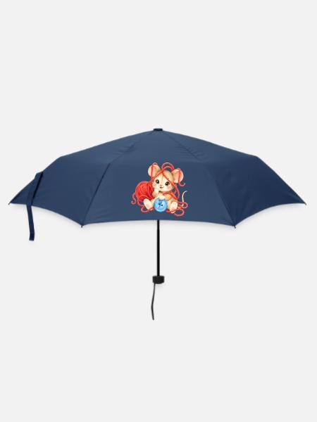 Maus - kuschelig in Wolle eingewickelt - Regenschirm (klein) - Navy