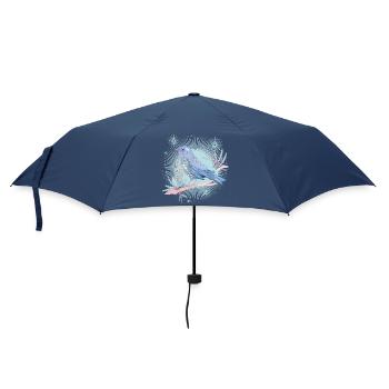 bläulicher Vogel mit Misteln im Winter Stimmung - Regenschirm (klein) - Navy - Vorne