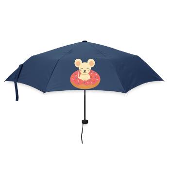 Lachende Maus im Donut – Süßes Gute-Laune-Motiv - Regenschirm (klein) - Navy - Vorne