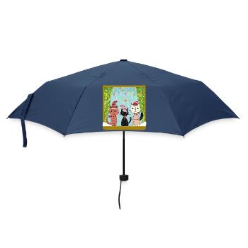 Katzen Weihnachtszauber - Regenschirm (klein) - Navy - Vorne
