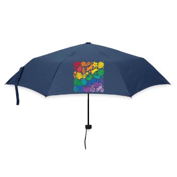 LGBT-Pride-Monat – Regenbogenkatzen und Blumen - Regenschirm (klein) - Navy - Vorne