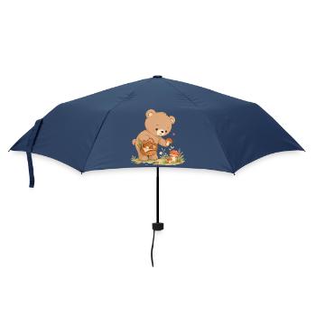 Cute bear picking mushrooms in the forest - Umbrella (small) - navy - Front