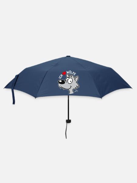 Ich liebe Wölfe - Regenschirm (klein) - Navy