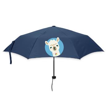 Alpaka mit bunter Blumenkette-Fröhliches Tiermotiv - Regenschirm (klein) - Navy - Vorne