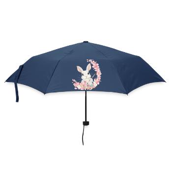 white easter bunny with flowers and brush for easter - Umbrella (small) - navy - Front