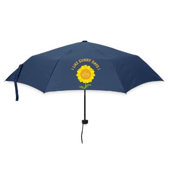 Lächelnde Sonnenblume mit Aufschrift - Regenschirm (klein) - Navy - Vorne