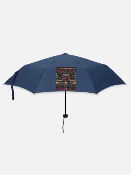 Orangen Ernte Weihnachts Strickdesign - Regenschirm (klein) - Navy