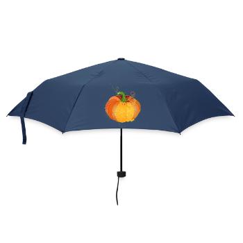 orangefarbener Kürbis in herbstliche Farben - Regenschirm (klein) - Navy - Vorne