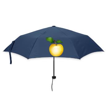Goldener Apfel mit grünen Blättern Illustration - Regenschirm (klein) - Navy - Vorne