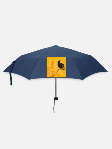 Schwarzer Singvogel auf gelben Blüten - Regenschirm (klein) - Navy