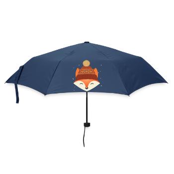 Niedlicher Fuchskopf mit Wintermütze – Wintermotiv - Regenschirm (klein) - Navy - Vorne