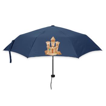 Sandburg mit Muscheln und Seesternen am Strand - Regenschirm (klein) - Navy - Vorne