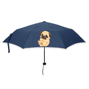 Mops - Niedliches weißes Mopsbaby mit großen Augen - Regenschirm (klein) - Navy - Vorne