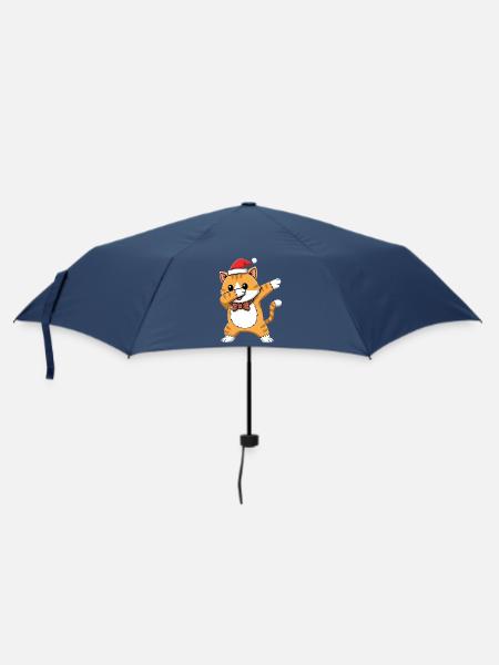 Süße Dabbing Katze mit Weihnachtsmütze Cartoon - Regenschirm (klein) - Navy