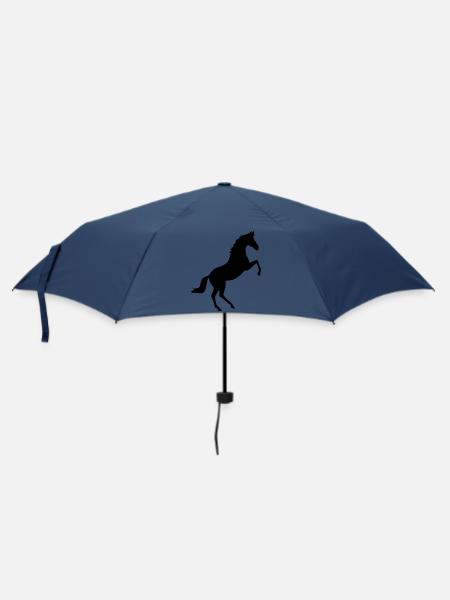 schwarzes Pferd Pferde Silhouetten Schattenfigur - Regenschirm (klein) - Navy
