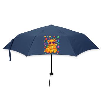 Lebendige Teddy-Gamer-Party-Kunst - Regenschirm (klein) - Navy - Vorne