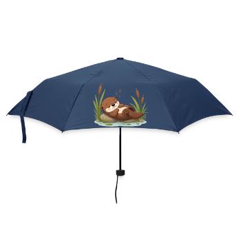 Schlafender Otter Am Teich Süßes Tier Motiv  - Regenschirm (klein) - Navy - Vorne