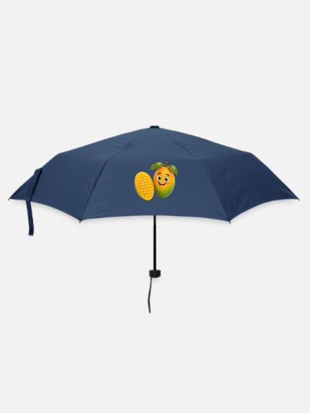 Fröhlicher Mango Mascot Obst Frucht - Regenschirm (klein) - Navy