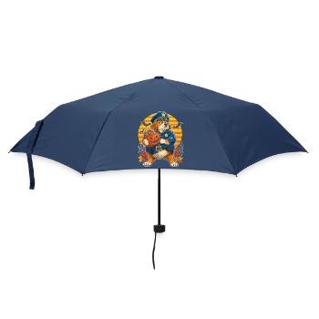 Halloween Hund in Polizeikostüm Retro-Sonne für - Regenschirm (klein) - Navy - Vorne