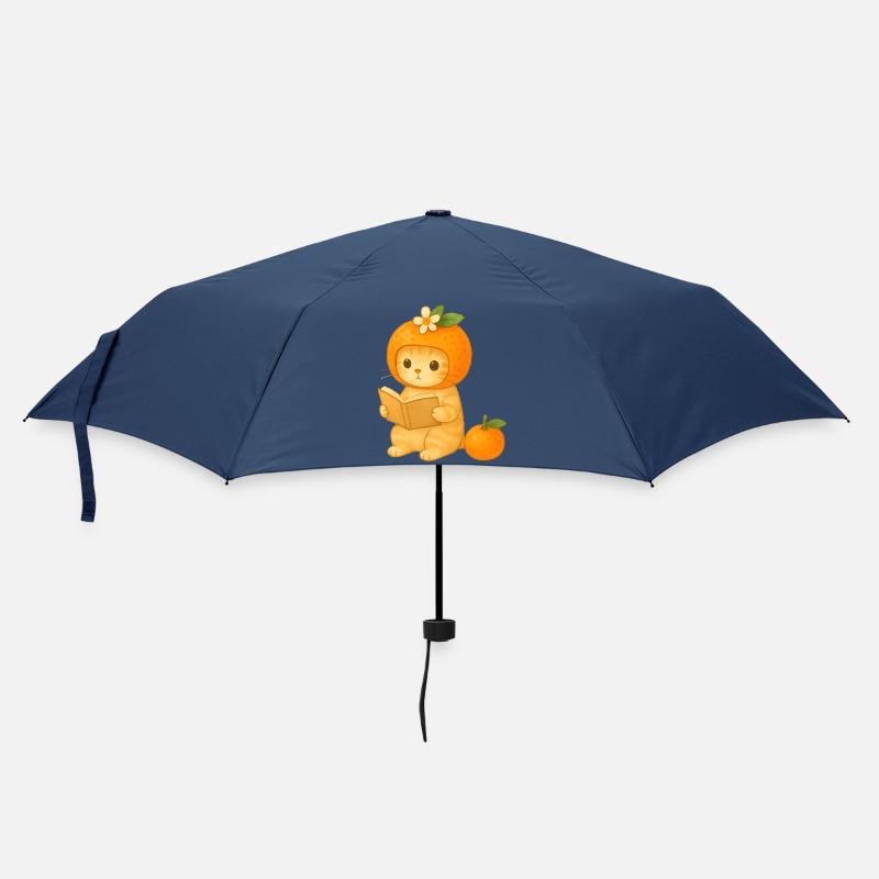 Pineapple Cat Reading with Flowers - Umbrella (small) - navy
