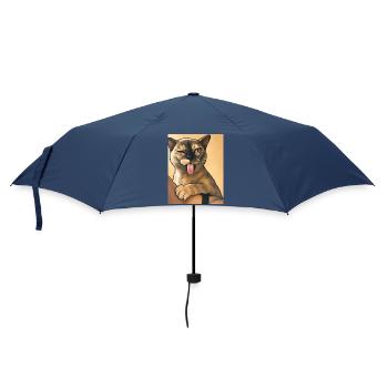 Katzenwink: Zunge raus Cartoon-Kätzchen - Regenschirm (klein) - Navy - Vorne