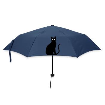 schwarze Katze Silhouette Geschenk Katzenliebhaber - Regenschirm (klein) - Navy - Vorne