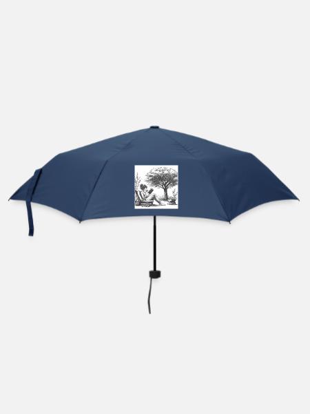 Frau trinkt Kaffee und liest ein Buch - Regenschirm (klein) - Navy