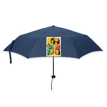 Goldfarbene Elefanten auf gelbem Hintergrund - Regenschirm (klein) - Navy - Vorne