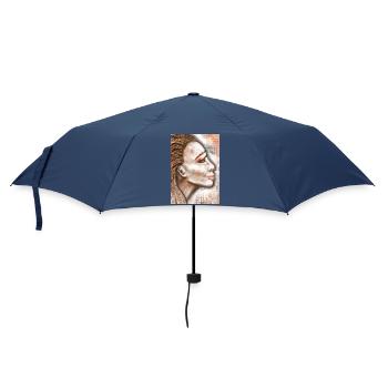 Abstrakte Porträtkunst mit Punktmuster - Regenschirm (klein) - Navy - Vorne