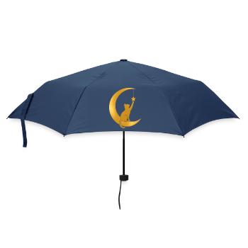 Goldener Halbmond mit einer Katze - Regenschirm (klein) - Navy - Vorne
